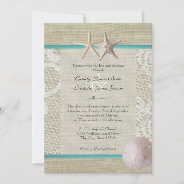 Vintage White Lace Ocean Romance Invitation (Front)
