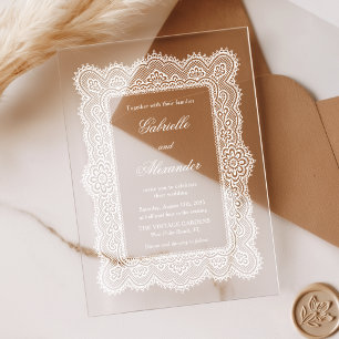 Vintage White Lace Romantic Wedding Acrylic Invitations