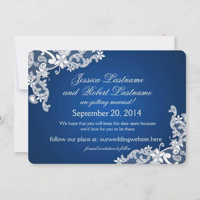 Vintage White Lace Save the Date Invitation (Front)
