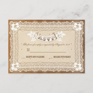 vintage white lace wedding RSVP Card