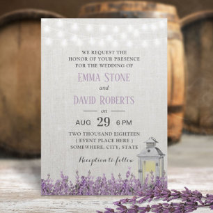 Vintage White Lantern Lavender Floral Wedding Invitation