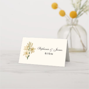 Vintage White Lilies Escort Card Place Card Ivory