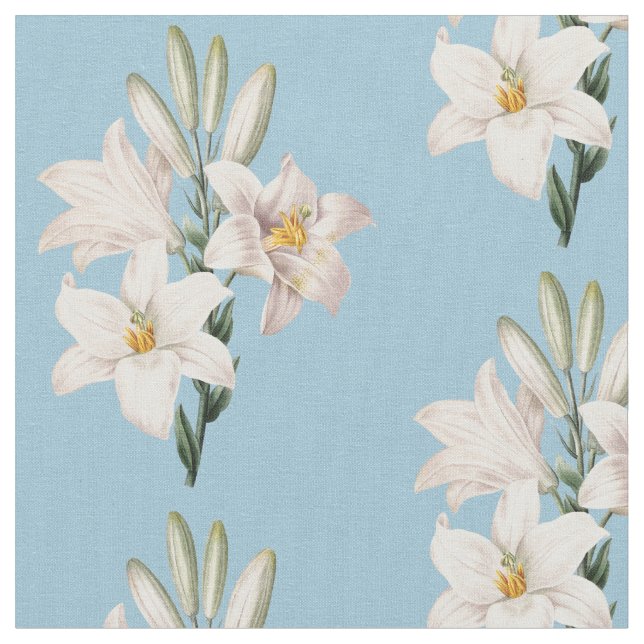 Vintage White Lilies Floral Fabric (Close Up)