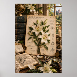 Vintage White Lily Herbarium Library Wall Art