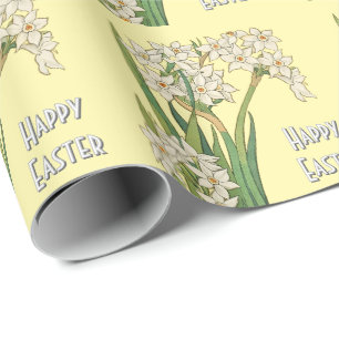 Vintage white narcissus flowers wrapping paper
