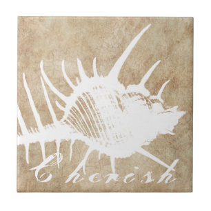 Vintage White Ocean Seahell Beach Tile