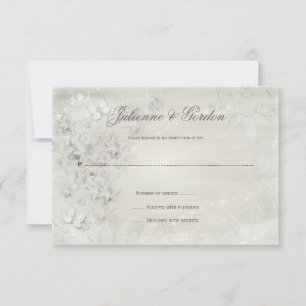 Vintage White on White Floral Grunge RSVP Card