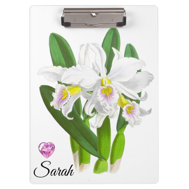 Vintage White Orchid Flower Personalised Clipboard (Front)