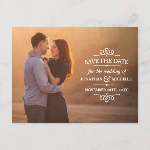 Vintage White Overlay Photo Save the Date Announcement Postcard