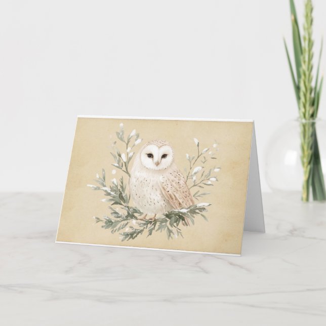 Vintage White Owl Greeting Card (Front)