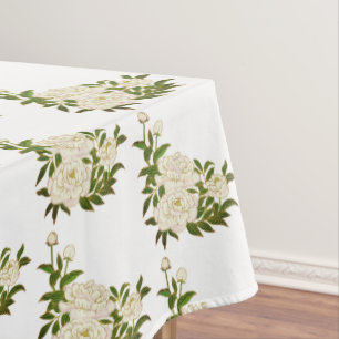 Vintage White Peony Flower  Floral Kitchen/Dining  Tablecloth