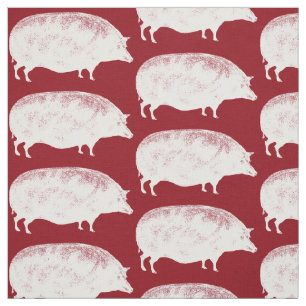 Vintage White Pigs Funny Old Fashioned Bacon Lover Fabric