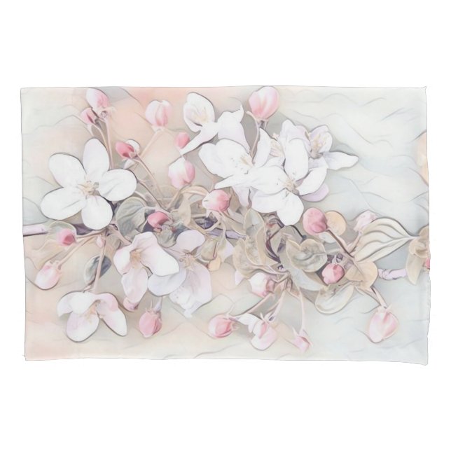 Vintage white pink cherry blossom drawing minimal pillowcase (Front)
