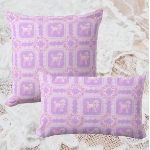 Vintage White Pink Lilac Lace Poodle Patchwork Lumbar Cushion