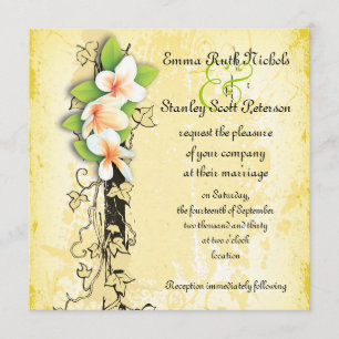 Vintage white plumeria ivy yellow  invitation