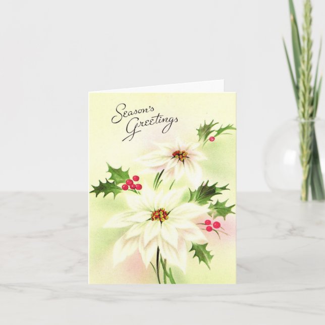 Vintage White Poinsettia Christmas Card (Front)