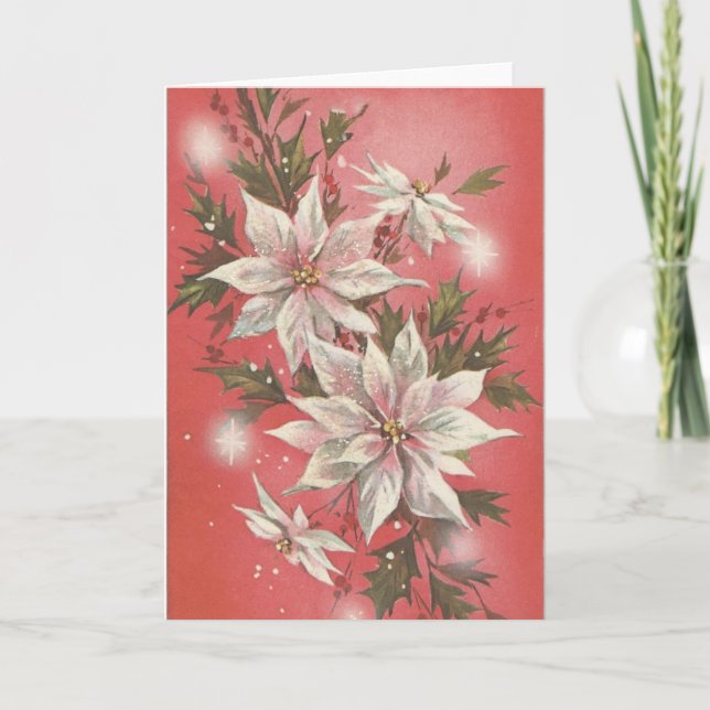 Vintage White Poinsettia Holiday Card (Front)