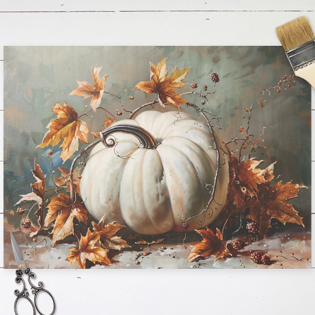 Vintage White Pumpkin Painting Decoupage Tissue Paper (Creator Uploaded)