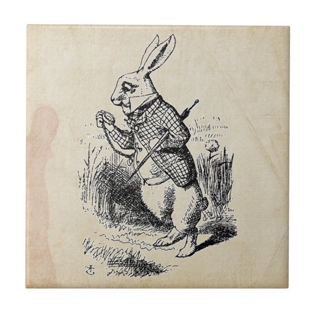 Vintage White Rabbit Ceramic Tile (Front)