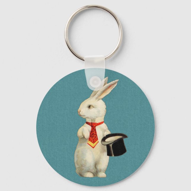 Vintage White Rabbit Key Ring (Front)