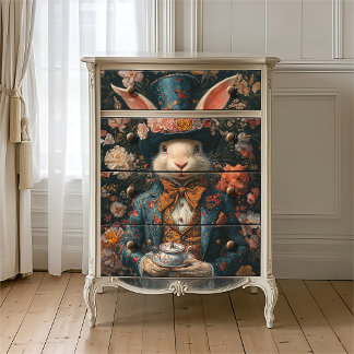 Vintage White Rabbit Mad Hatter Tea Party Floral Tissue Paper