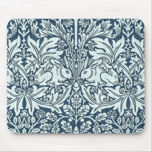 Vintage White Rabbits Floral Blue - William Morris Mouse Pad