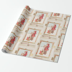 Vintage White Red Santa Snow Holiday Christmas Wrapping Paper