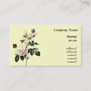vintage white rose and butterflies business card