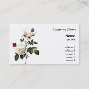 vintage white rose and butterflies business card