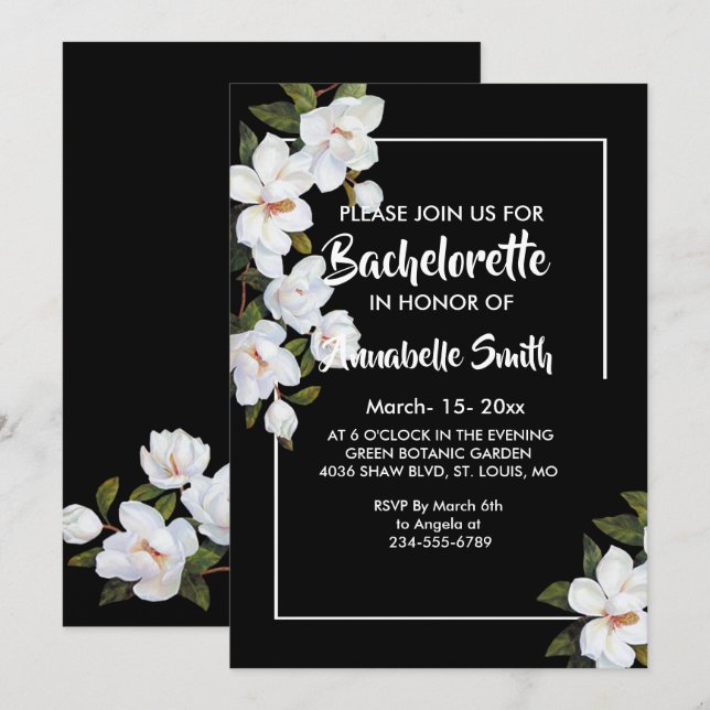 Vintage White Rose bachelor Invitation (Front/Back)
