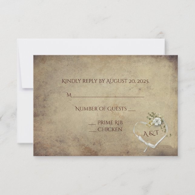 Vintage white Rose Bouquet RSVP Card (Front)