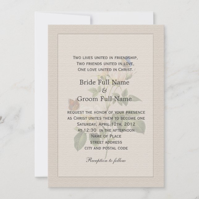 Vintage white rose flowers Christian wedding Invitation (Front)
