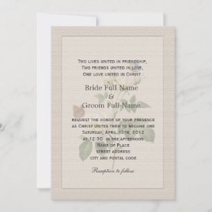 Vintage white rose flowers Christian wedding Invitation