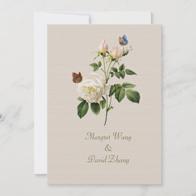 Vintage white rose flowers  save the date (Front)