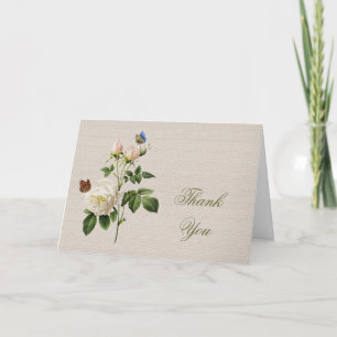 Vintage white rose flowers thank you card
