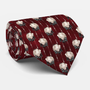 Vintage White Rose Gothic Damask Pattern Tie