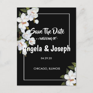 Vintage White Rose Save the Date Announcement Postcard