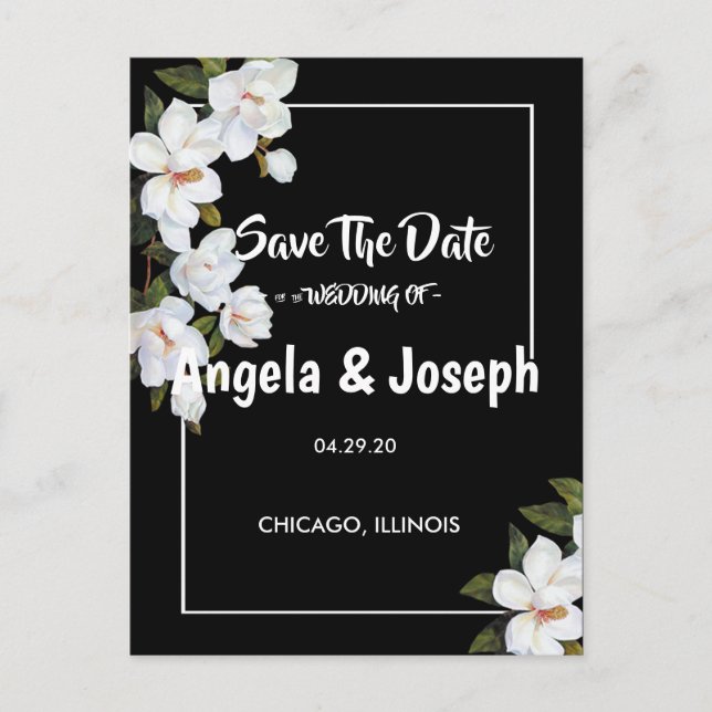 Vintage White Rose Save the Date Announcement Postcard (Front)