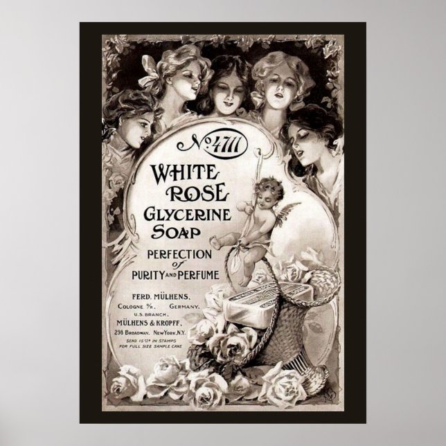 Vintage White Rose Soap Advertisement Poster (Front)