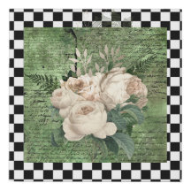 Vintage White Roses & Chequerboard 