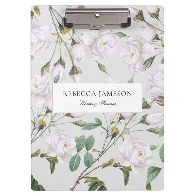 Vintage White Roses Planner Clipboard (Front)
