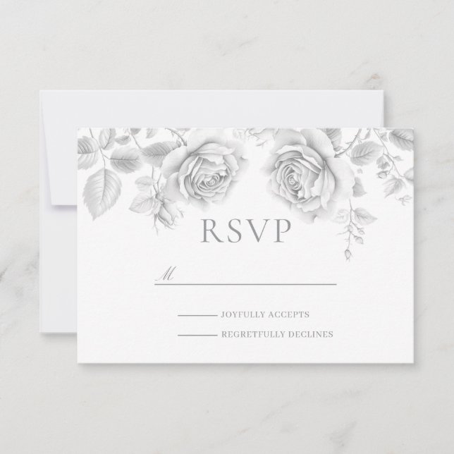 Vintage White Roses Wedding RSVP Card (Front)