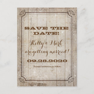 Vintage White Rustic Wood Save Date Wedding Announcement Postcard