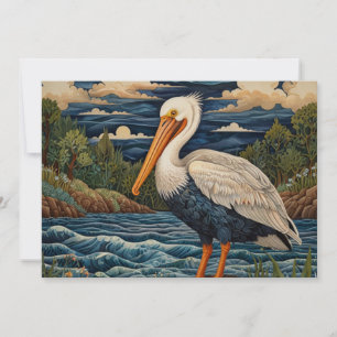 Vintage white sea bird seagull pelican invitation