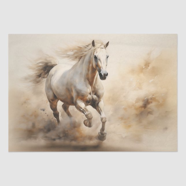 Vintage White Stallion in Motion Tissue Paper (Front)
