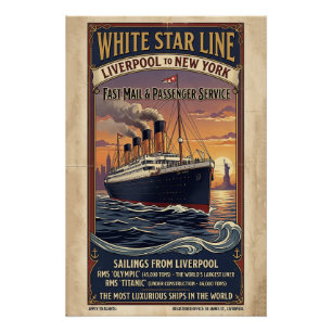 Vintage White Star Line Olympic & Titanic Poster