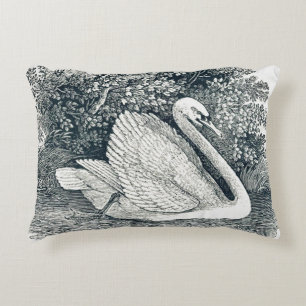 Vintage White Swan by Thomas Bewick Decorative Cushion