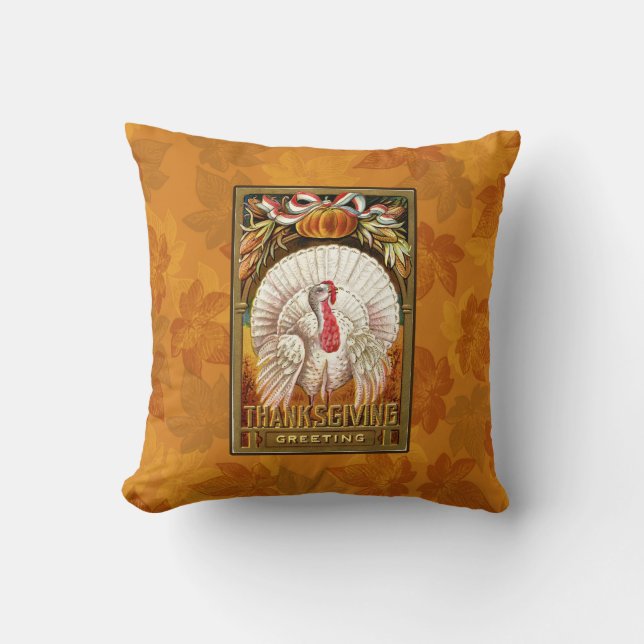 Vintage White Thanksgiving Turkey Cushion (Front)