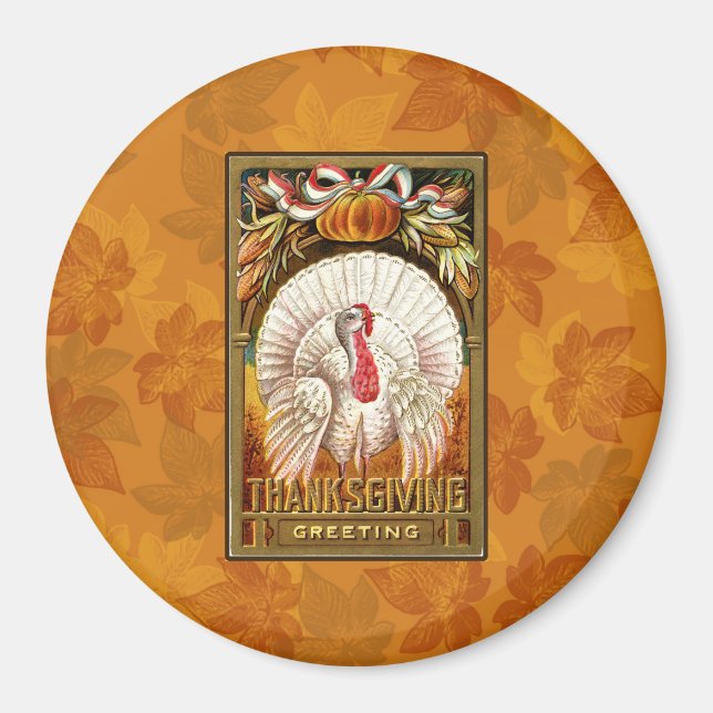 Vintage White Thanksgiving Turkey Magnet (Front)