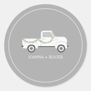 Vintage White Truck Wedding Classic Round Sticker